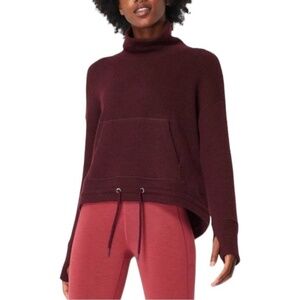 Sweaty Betty Boucle Funnel Neck Cropped Sweatshirt Size Small Maroon, Cozy